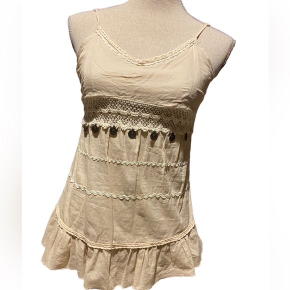 Sharnel Boho Style Spaghetti Strap Cotton Tank Top Size S/M - Picture 1 of 9